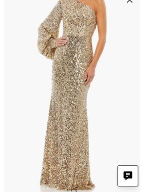 Mac Duggal One-Shoulder Gold Sequin Gown